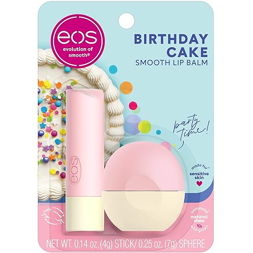 Eos Natural Shea Lip Balm - Birthday Cake Flavor, Moisturizing Lip Care, 2 Piece Assortment