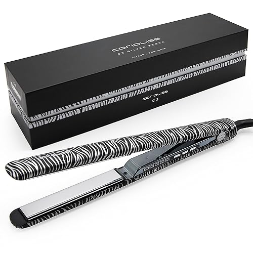 Corioliss C3 Titanium Hair Straightener Flat Iron - Zebra Silver Soft Touch, Temperature Control