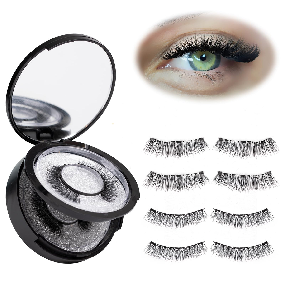 Viciley Magnetic Eyelashes - 2 Pairs Glue-Free 3D Thick Lashes With Applicator, Natural Look