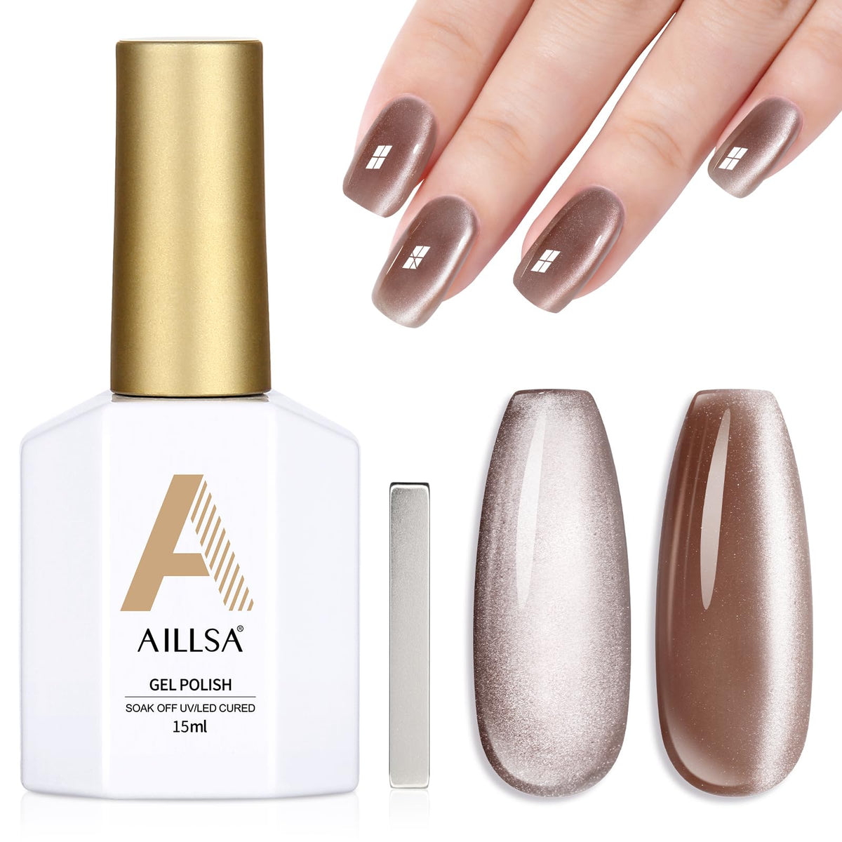 Aillsa Cat Eye Gel Nail Polish - Nude Sheer Crystal Glitter, Holographic Uv Gel, 0.5 Fl Oz