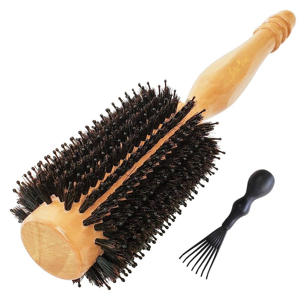 Care Me Wood Round Brush - High-Density Boar Bristle For Blow Drying & Styling, 1.2&quot; Roller