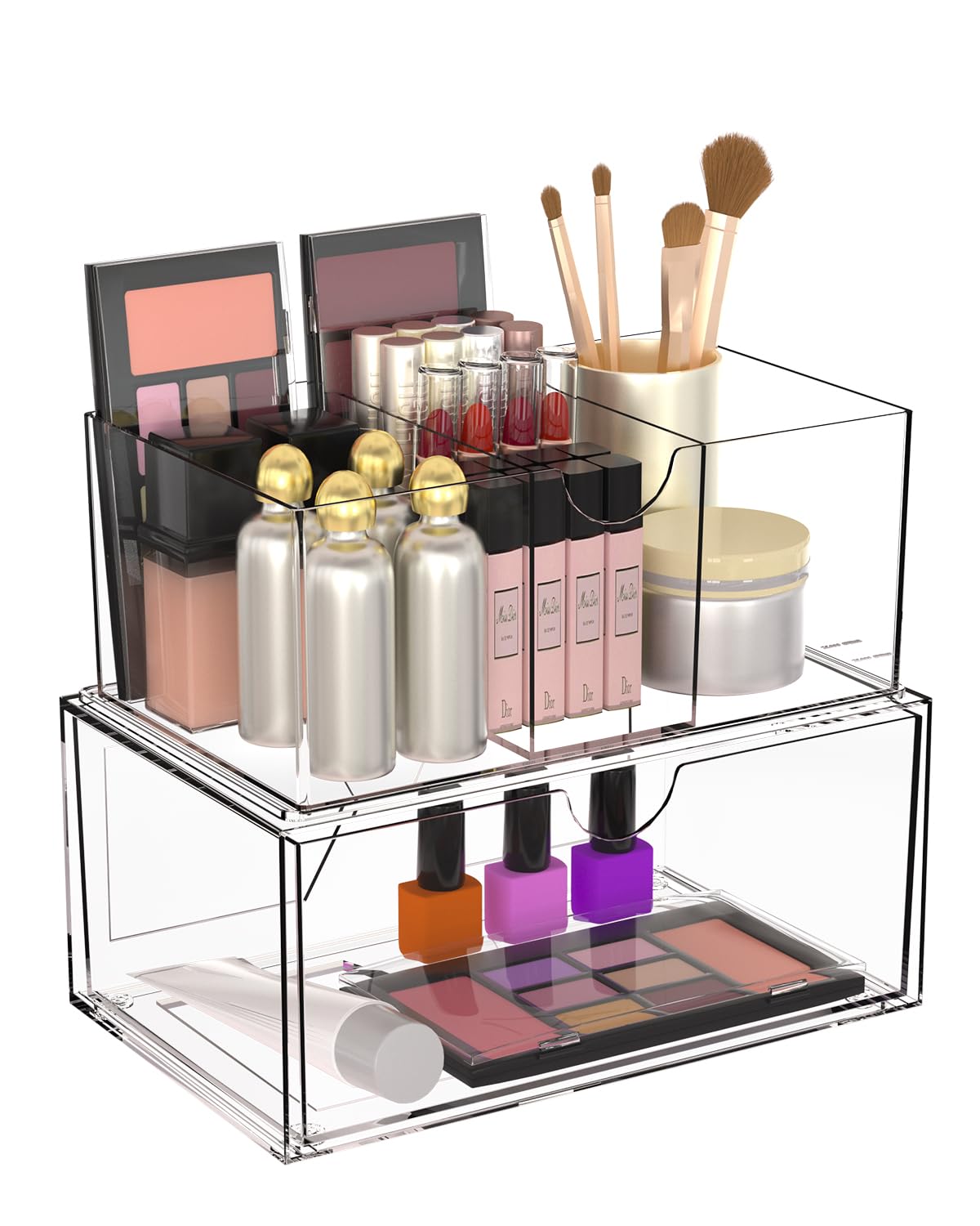 Ewonlife 2 Pack Clear Makeup Organizer With Movable Divider For Vanity & Bathroom Storage