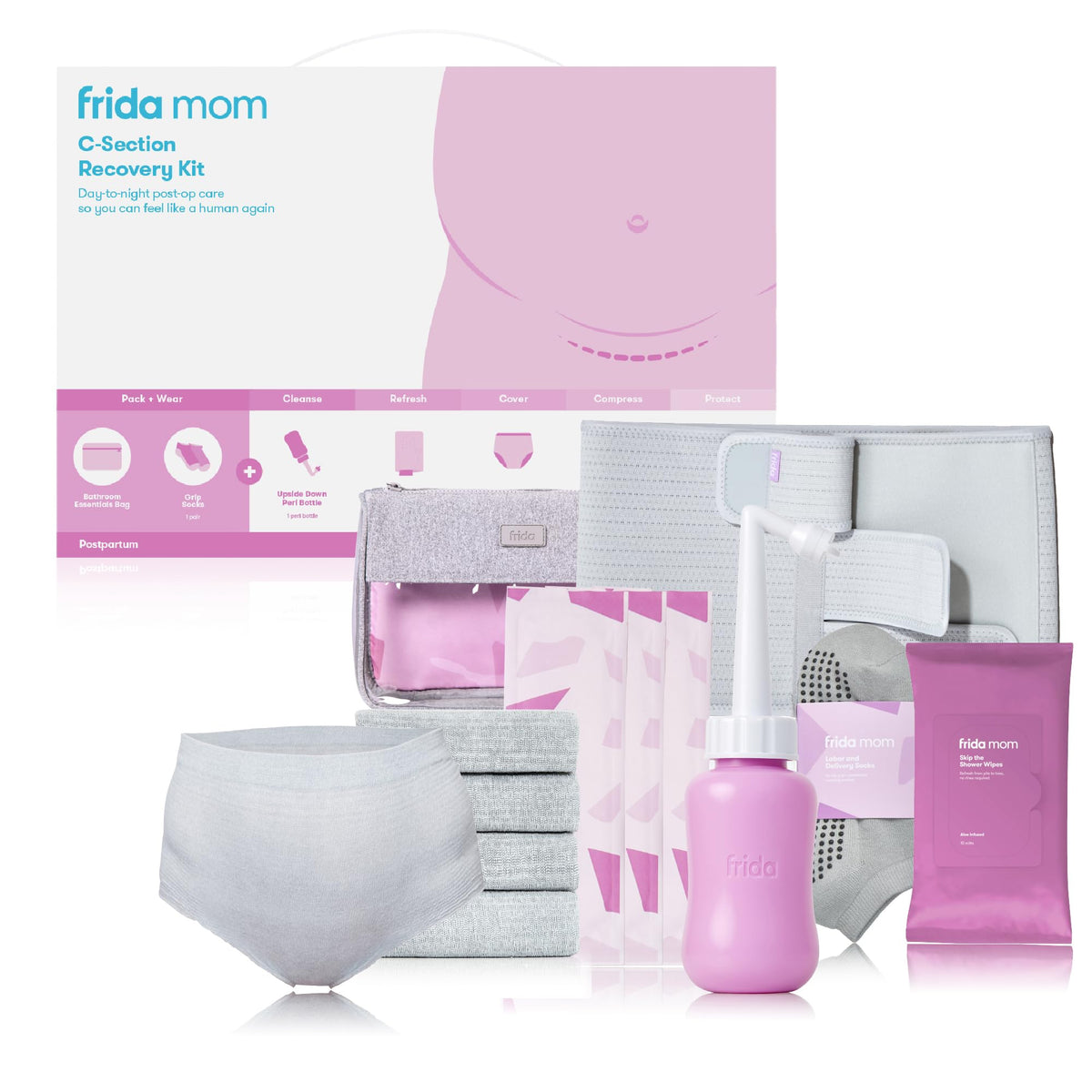 Frida Mom C-Section Recovery Kit: Peri Bottle, Disposable Underwear, Abdominal Binder & More