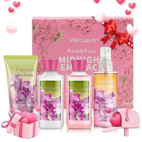 Vital Luxury Sweet Pea Bath & Body Kit - Lotion, Gel, Cream & Mist - Ideal Spa Gift Set For Her