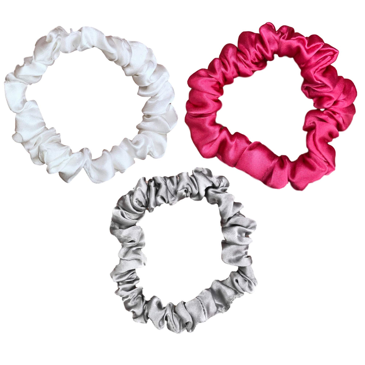 Celestial Silk Mulberry Silk Scrunchies - Hot Pink, Silver, White, 3 Pack for Hair Styling