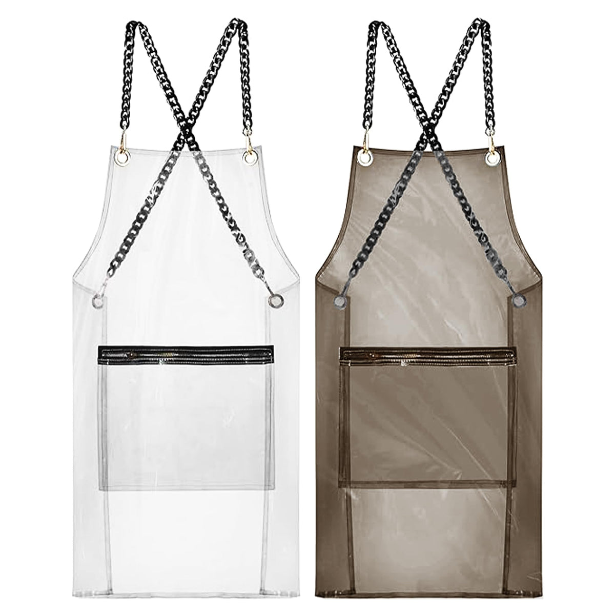 Miki Well Waterproof Transparent Adjustable Chains Apron With Pocket - 2 Pack, One-Size-Fits-Most