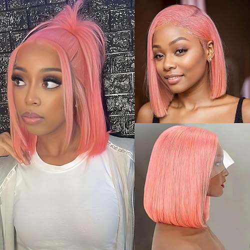 Licoville Pink Bob Wig 13x4 HD Lace Front Human Hair 180% Density 8 Inch Blunt Cut