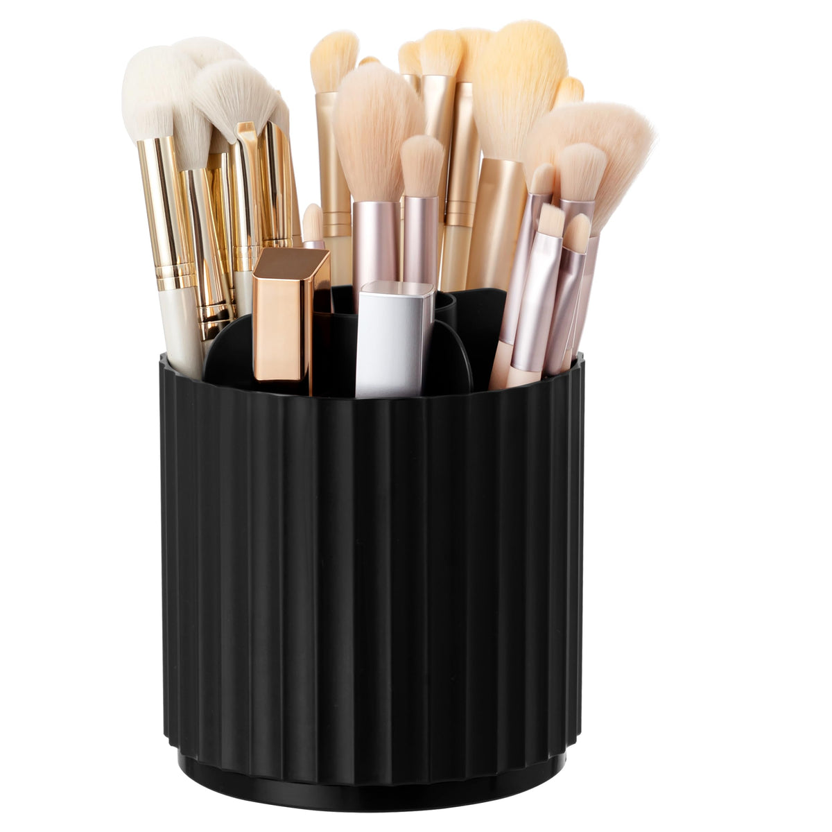 Hblife 360 Rotating Makeup Brush Holder - Dustproof Black Organizer For Vanity & Bathroom