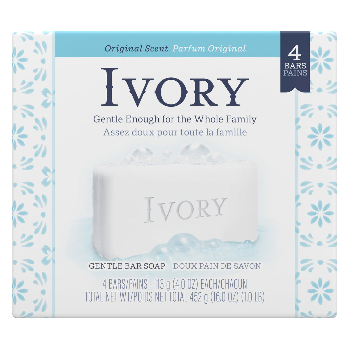 Ivory 4-Count Bath Size Bars, 4 Oz Each – Original Scent, 15.9 Oz Total