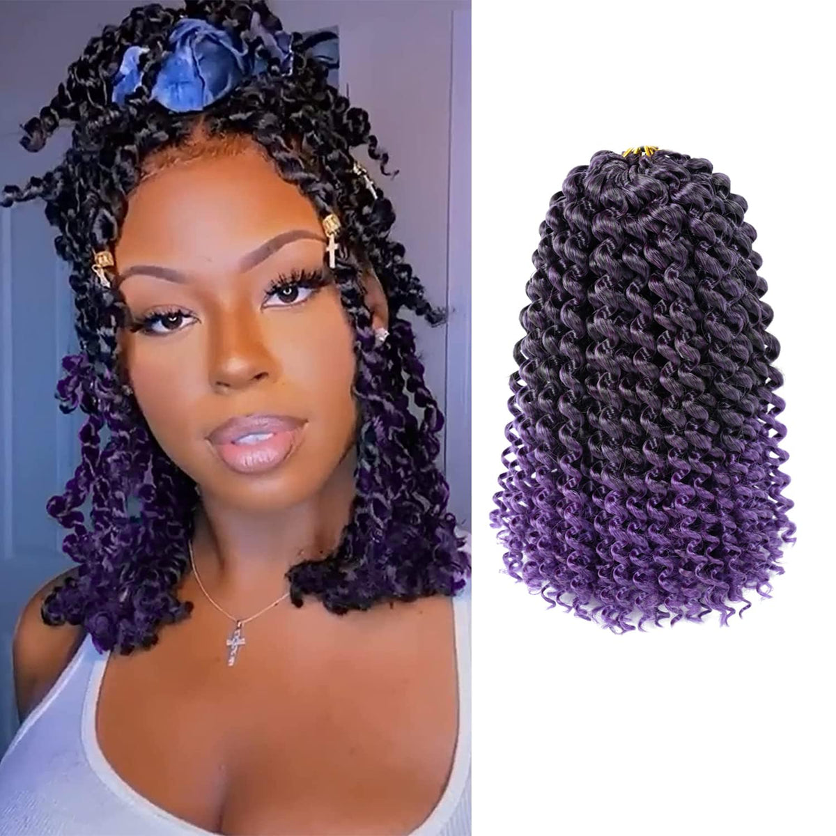 Showcoco 10 Inch Passion Twist Hair - Purple Water Wave Crochet Braiding Hair (Pack Of 6)