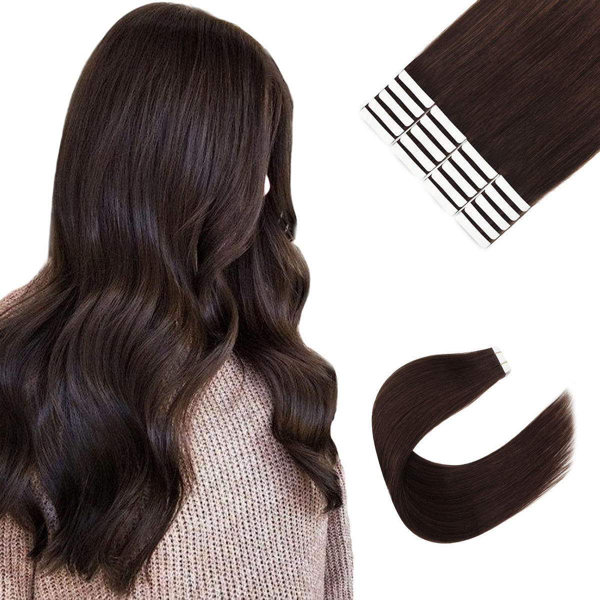 Sixstarhair Dark Brown Remy Tape In Hair Extensions 14 Inch 100% Human Hair 50G