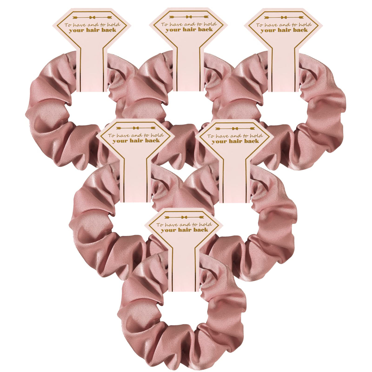 Loanzeg Satin Bridesmaid Scrunchies Set Of 6 - Matte Rose Gold Hair Ties For Wedding Gifts