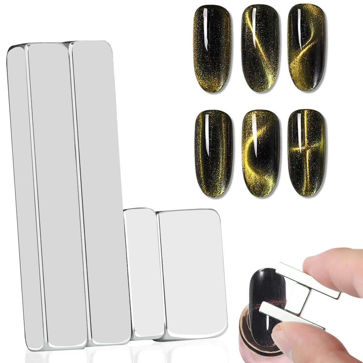 Vnjaoi Mini Nail Magnet Set - 4 Pcs Cat Eye Gel Polish Tool, Silver Acrylic Magnet For Diy Nails