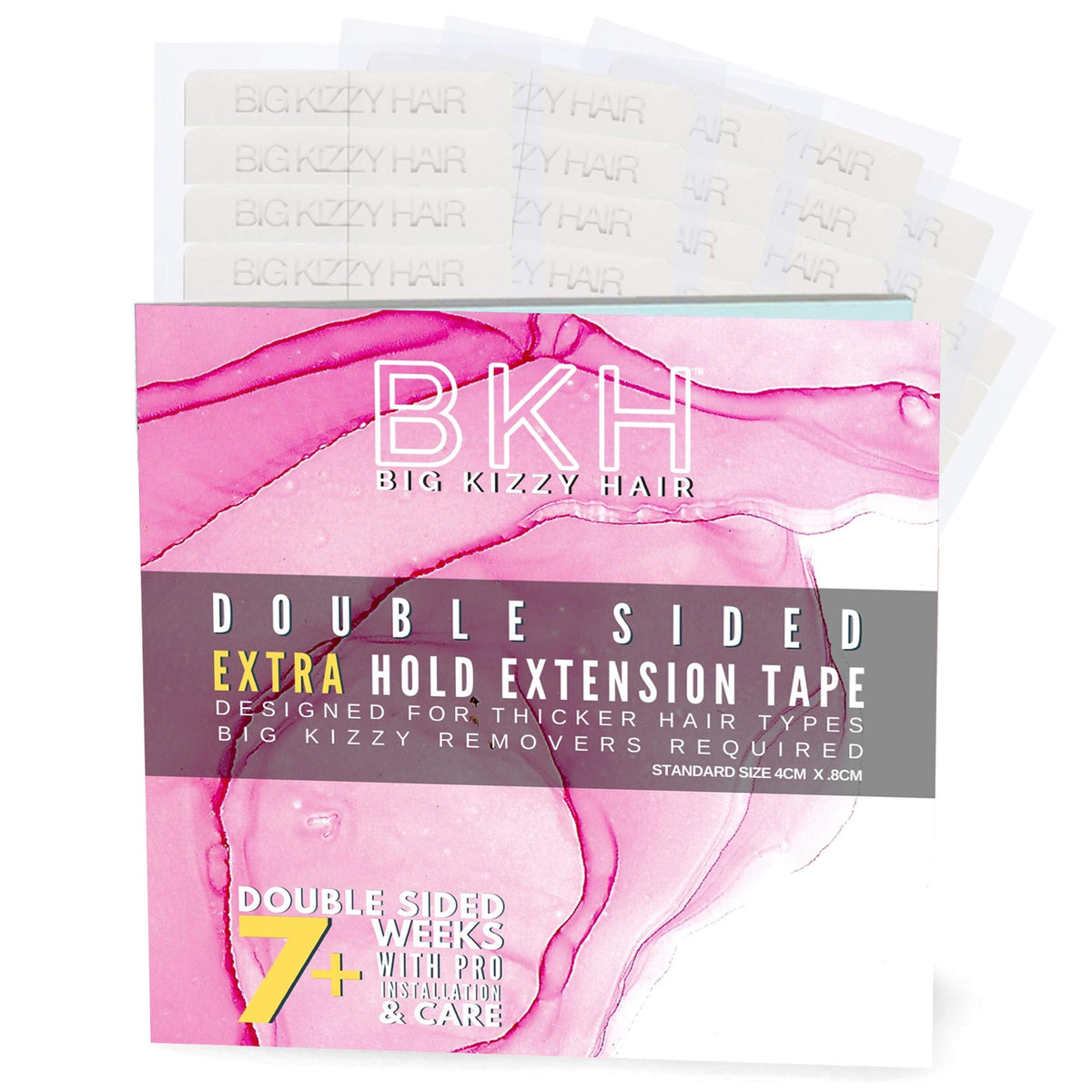 Big Kizzy Extra Hold Double Sided Hair Extension Tape - 144 Tabs, Strong 6-8+ Weeks Hold