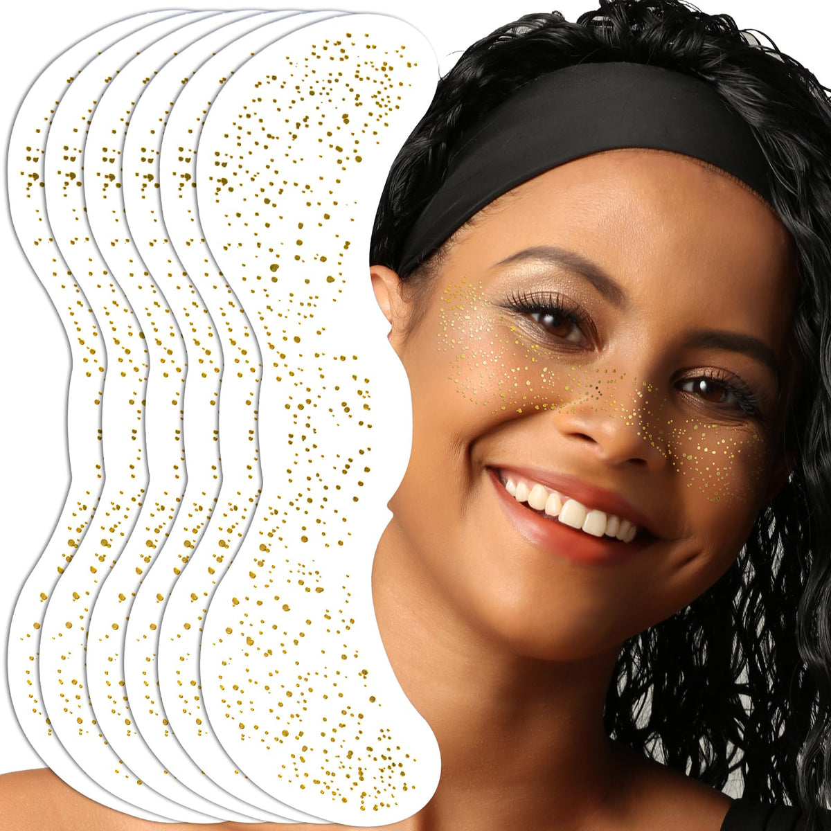 Teenitor Gold Glitter Freckles Face Tattoo - Waterproof Sparkle Patches, 6 Pcs Set