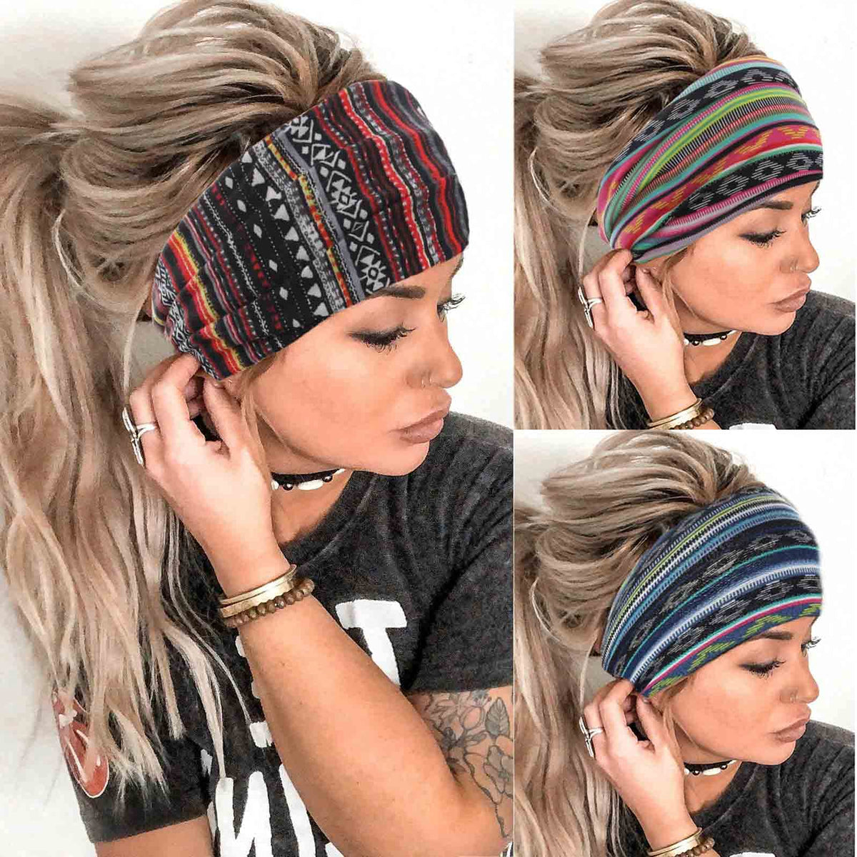 Aceorna Boho Headbands 3 Pcs Set - Elastic Turban Hair Wraps For Women & Girls, Leopard Print