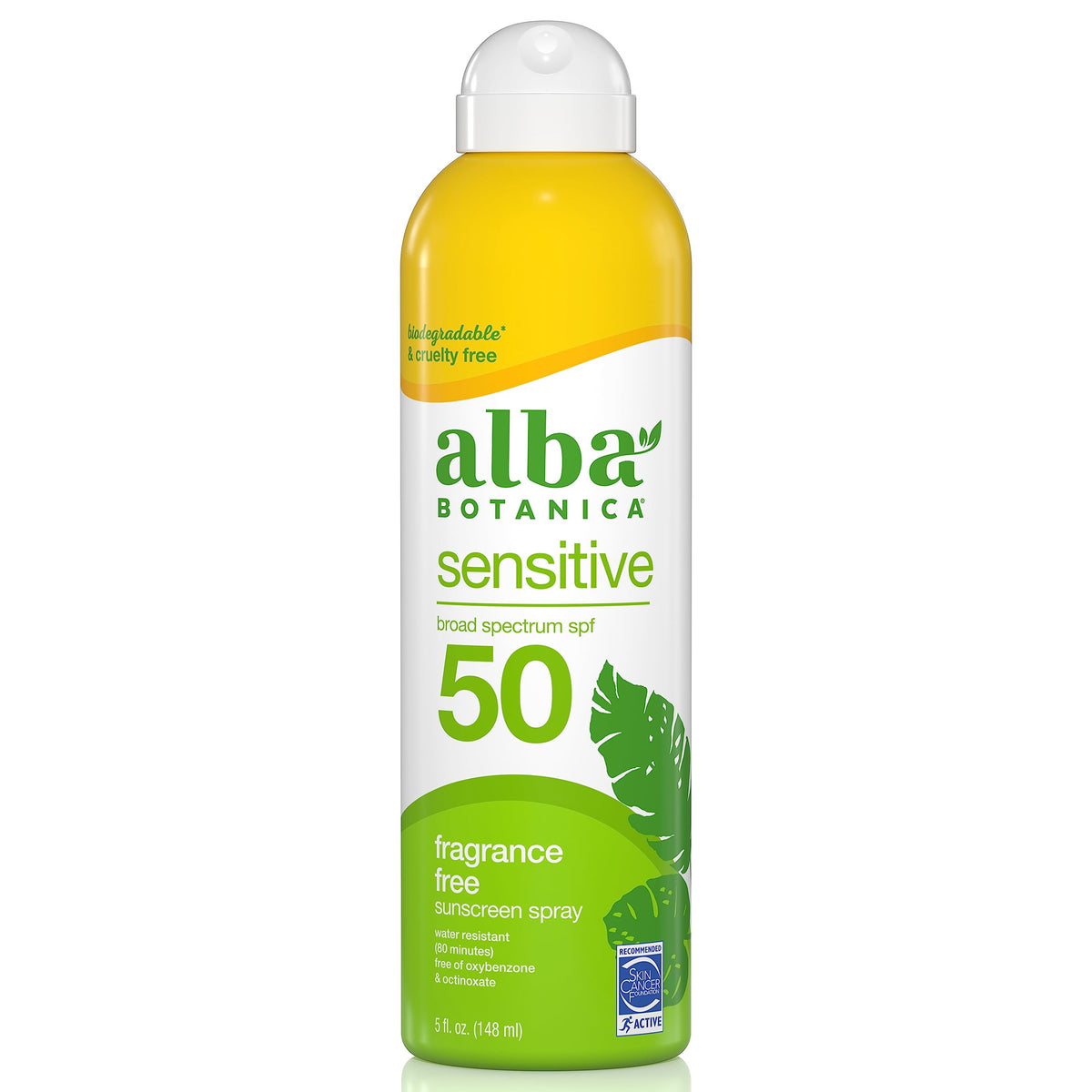 Alba Botanica Sensitive Sunscreen Spray Spf 50, Fragrance-Free, Water Resistant, 5 Oz.