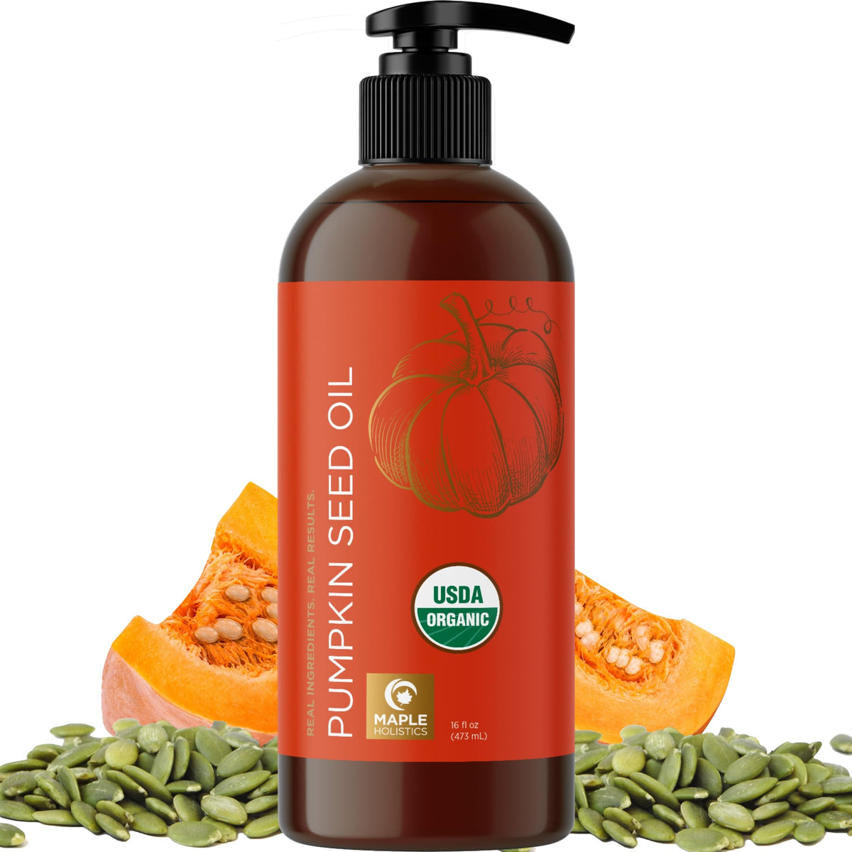 Maple Holistics Organic Pumpkin Seed Oil - 100% Pure Cold Pressed Hair & Face Oil 16Oz