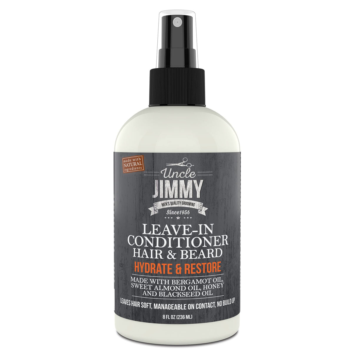 Uncle Jimmy Leave-In Conditioner For Beard Growth & Softening - 8 Fl Oz, Hydrates Skin & Eliminates Dandruff