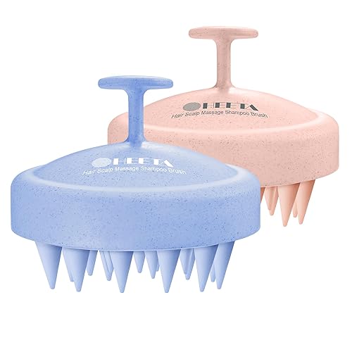 HEETA Hair Scalp Massager Brush - 2 Pack Shampoo Scrubber for Hair Growth, Soft Silicone, Blue & Pink