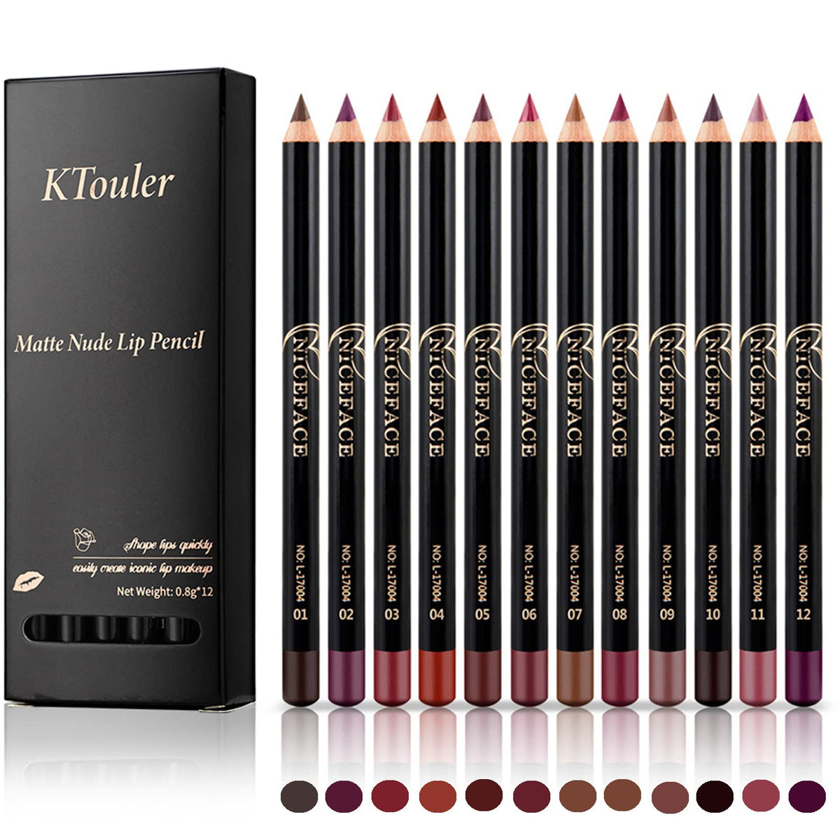 Ktouler 12 Pcs Matte Lip Liner Pencil Set - Waterproof, Long-Lasting Makeup Gift For Women & Girls