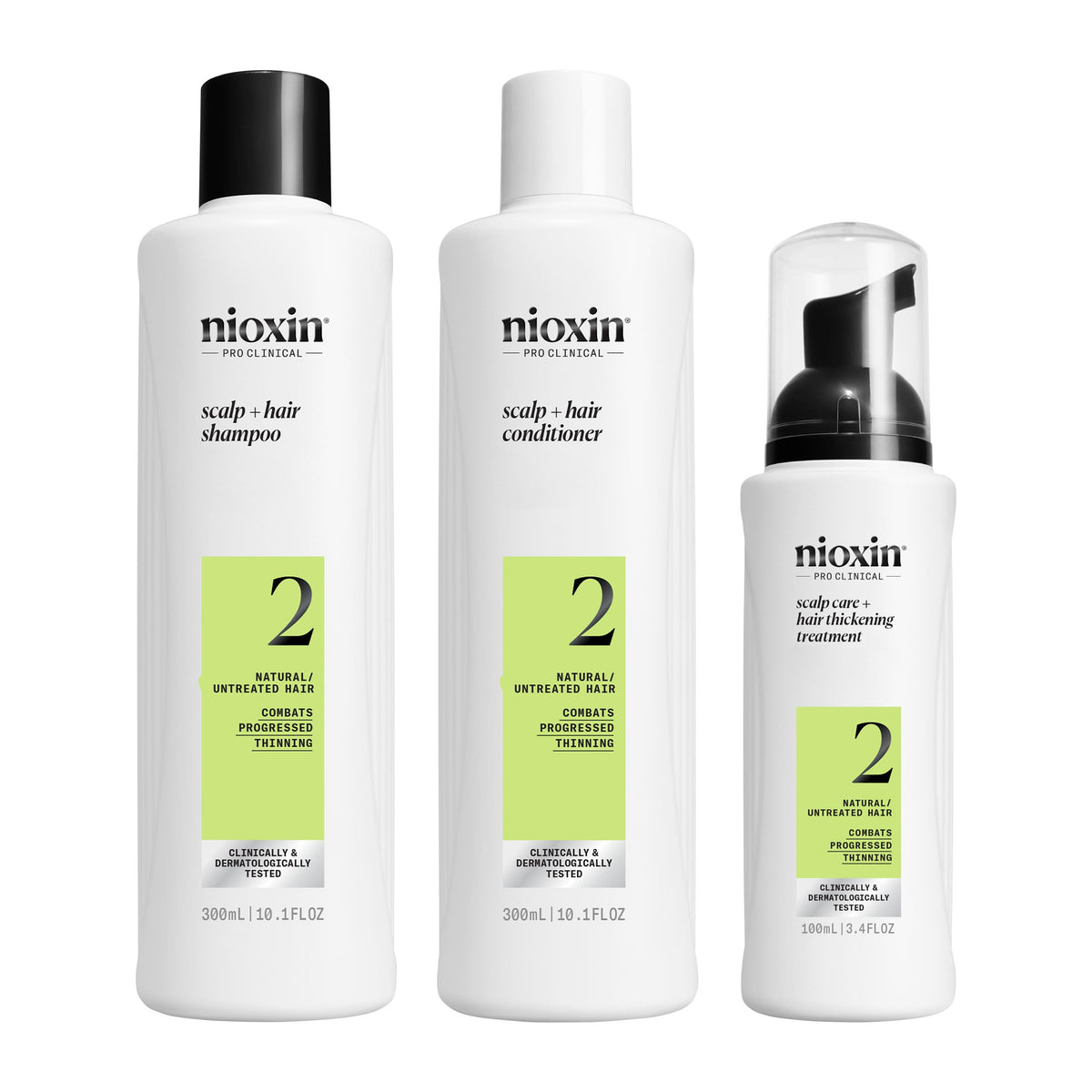 Nioxin Scalp + Hair Thickening System 2, 3 Month Supply, Full Size, 3 Piece Set for Thinning