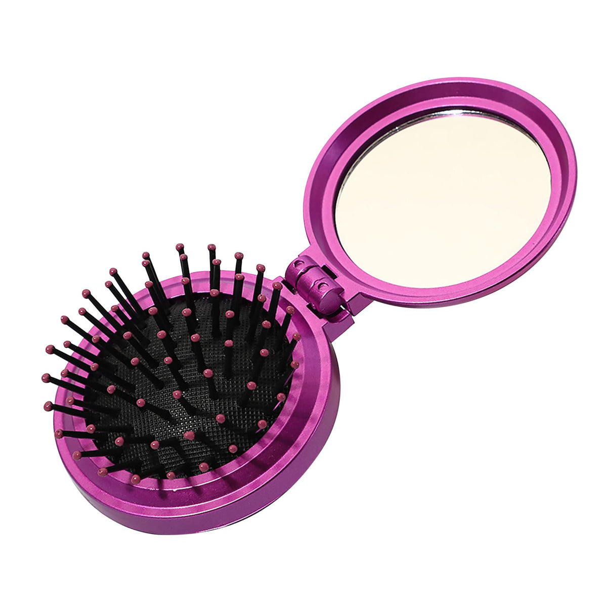 1St Choice Mini Folding Hair Brush With Mirror, Compact Travel Comb For Girls & Women - Purple