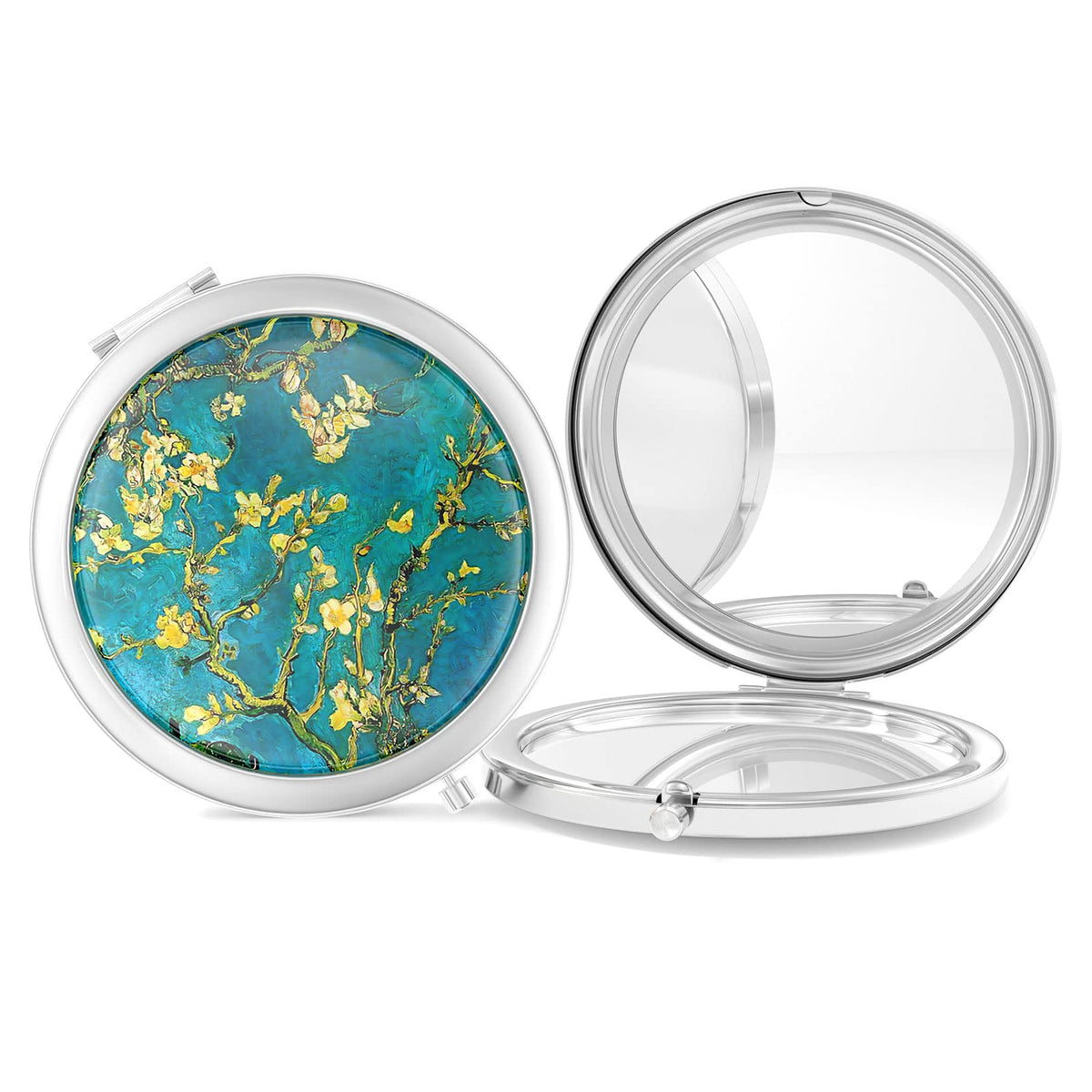 Nipichsha Compact Mirror - 2-Sided 2X/1X Magnification, Portable Handheld Makeup Mirror, Silver