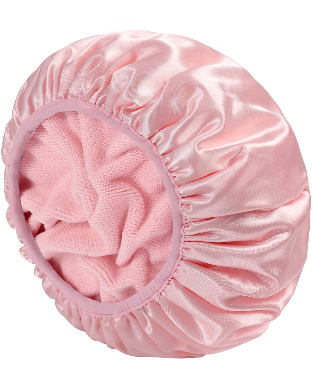 Yizijizi Pink Terry Lined Shower Cap - Triple Layer Waterproof Cap For Long Thick Hair