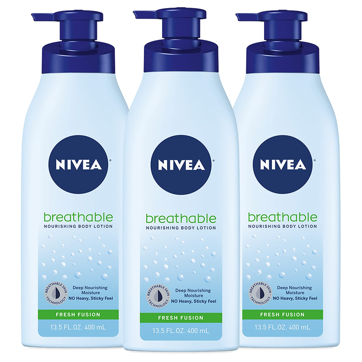 Nivea Breathable Nourishing Body Lotion Fresh Fusion, 3-Pack For Dry Skin, 13.5 Fl Oz