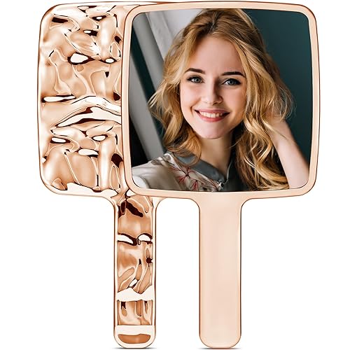 Mirrornova Rose Gold Handheld Mirror - Large Water Ripples Makeup Mirror (6 X 11 Inches)