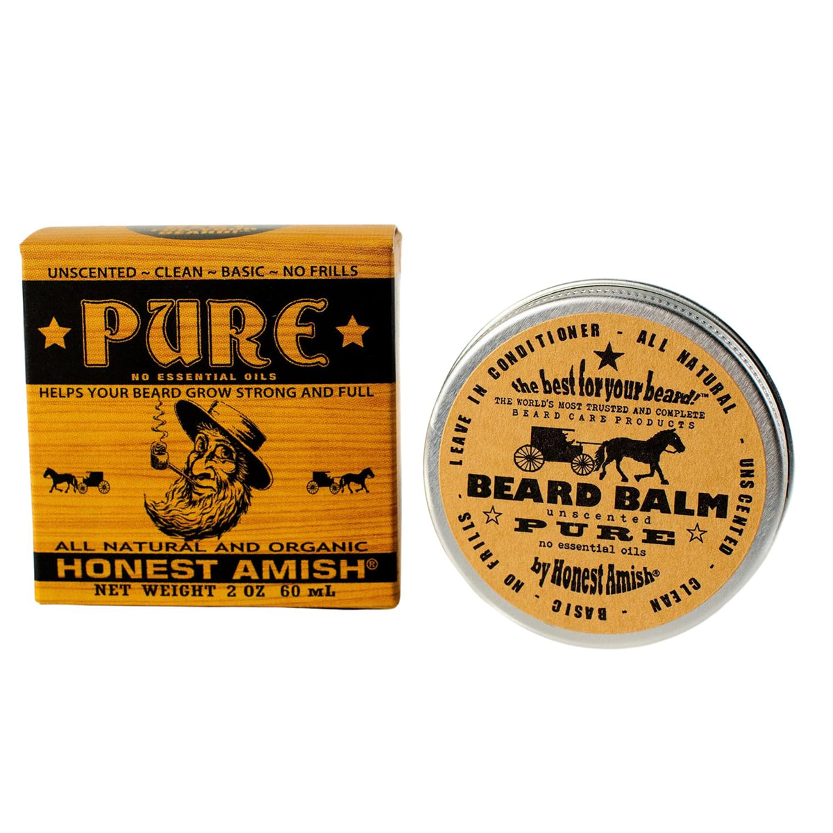 Honest Amish Beard Balm - Pure Fragrance Free, All Natural, 2 Ounce, Cream