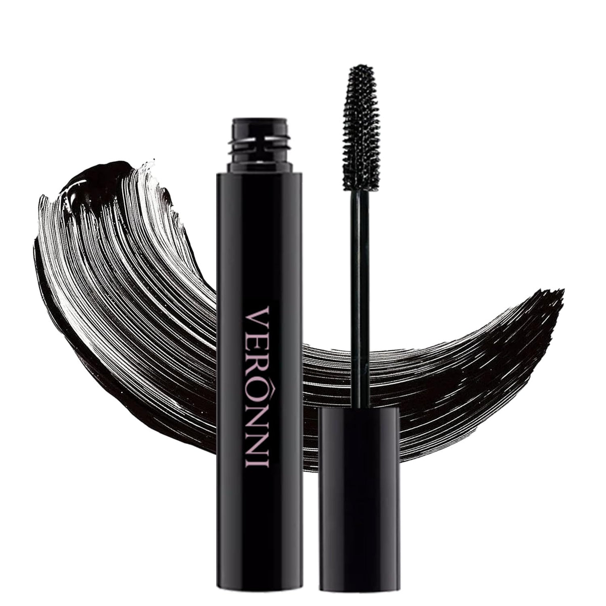 Veronni Black Waterproof Mascara - Curling, Lengthening, Clump Resistant, Non-Smudge, 1 Fl Oz