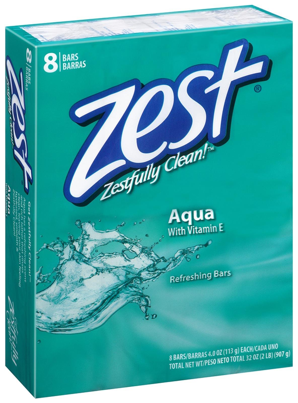 Zest 8Bar Bath Size Soap  Aqua  4 Ounce per bar  8 bars  32 Ounce