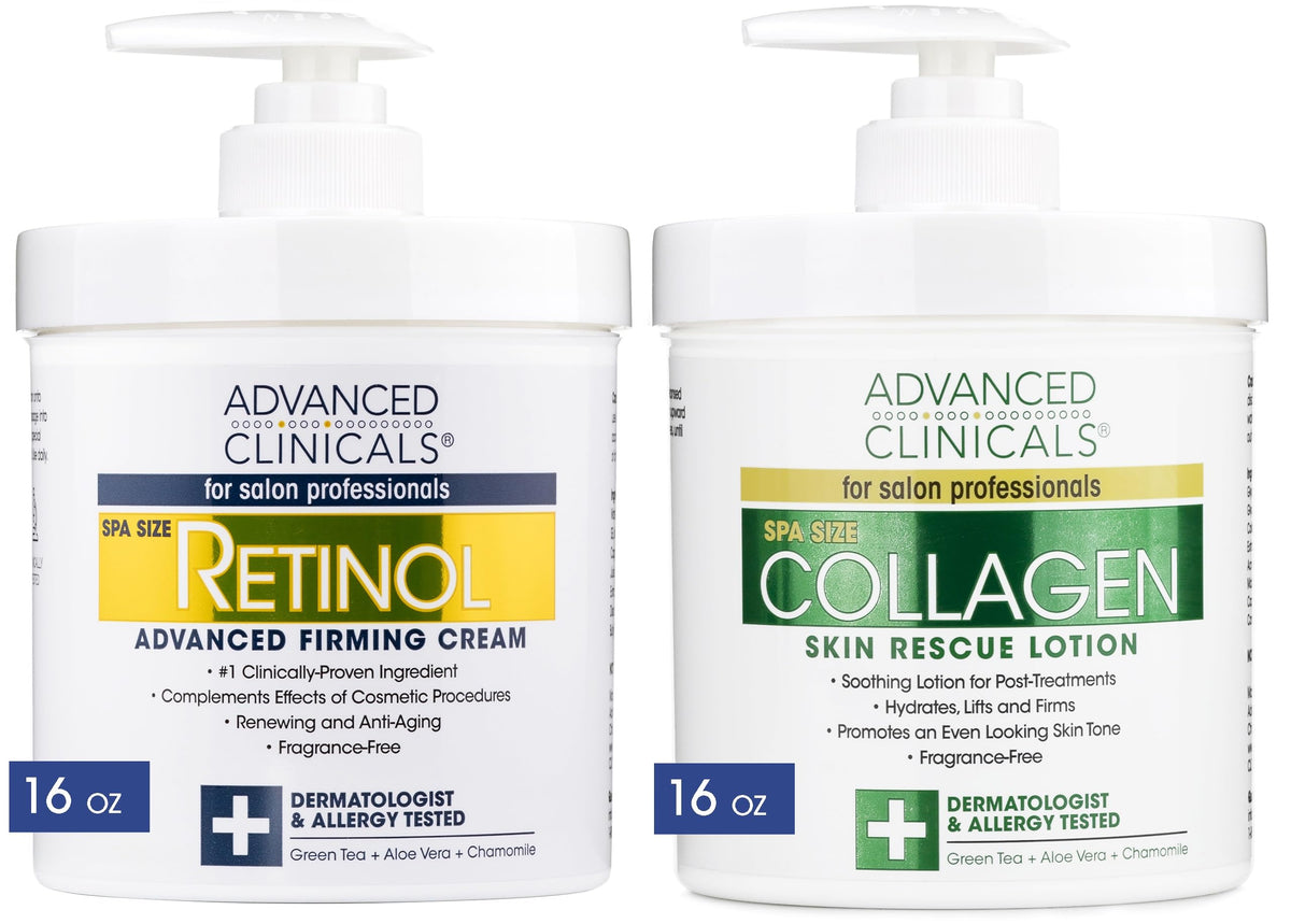 Advanced Clinicals Retinol & Collagen Cream Set | 16Oz Skin Firming & Tightening Lotion