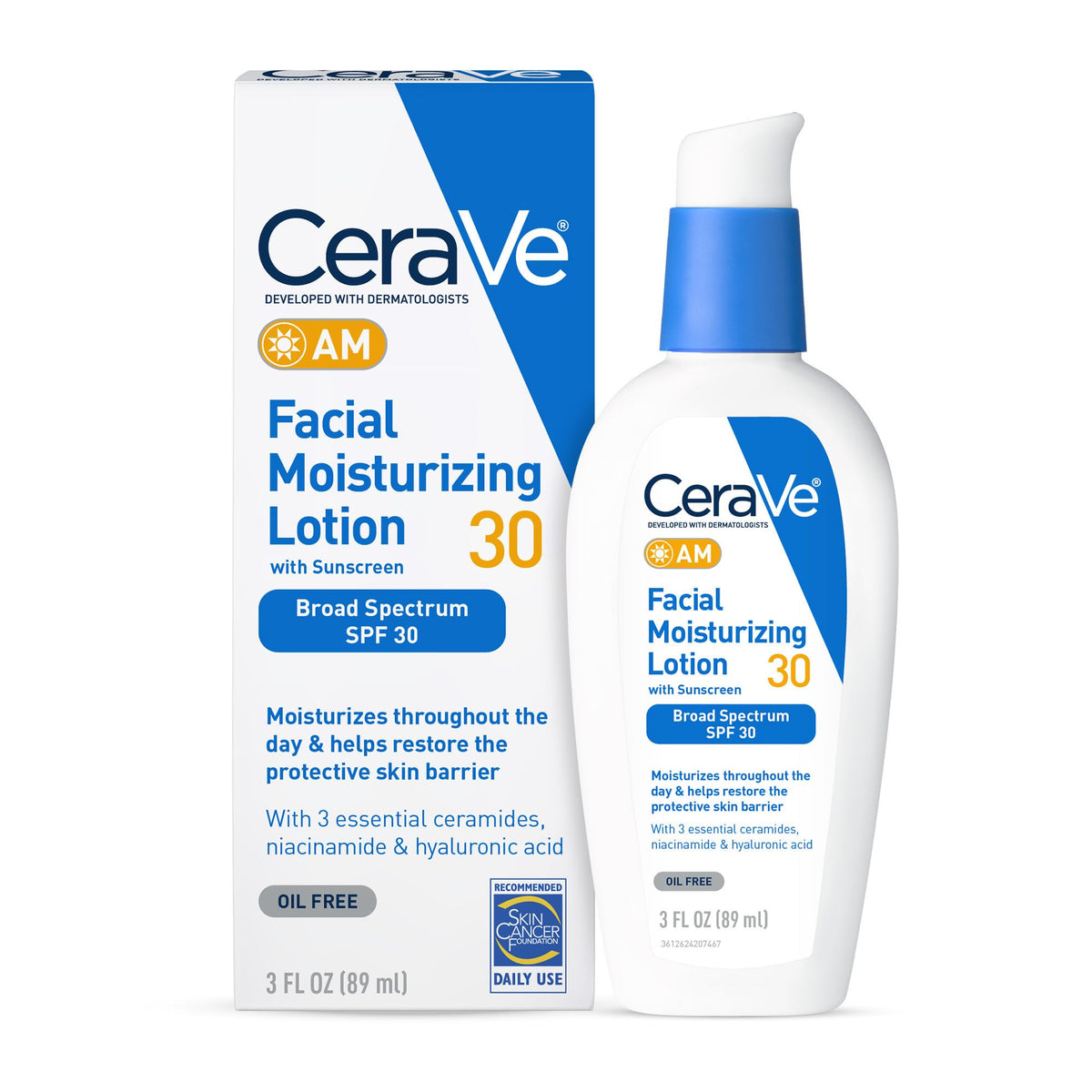 Cerave Am Facial Moisturizing Lotion Spf 30, Oil-Free, With Hyaluronic Acid & Niacinamide, 3 Oz