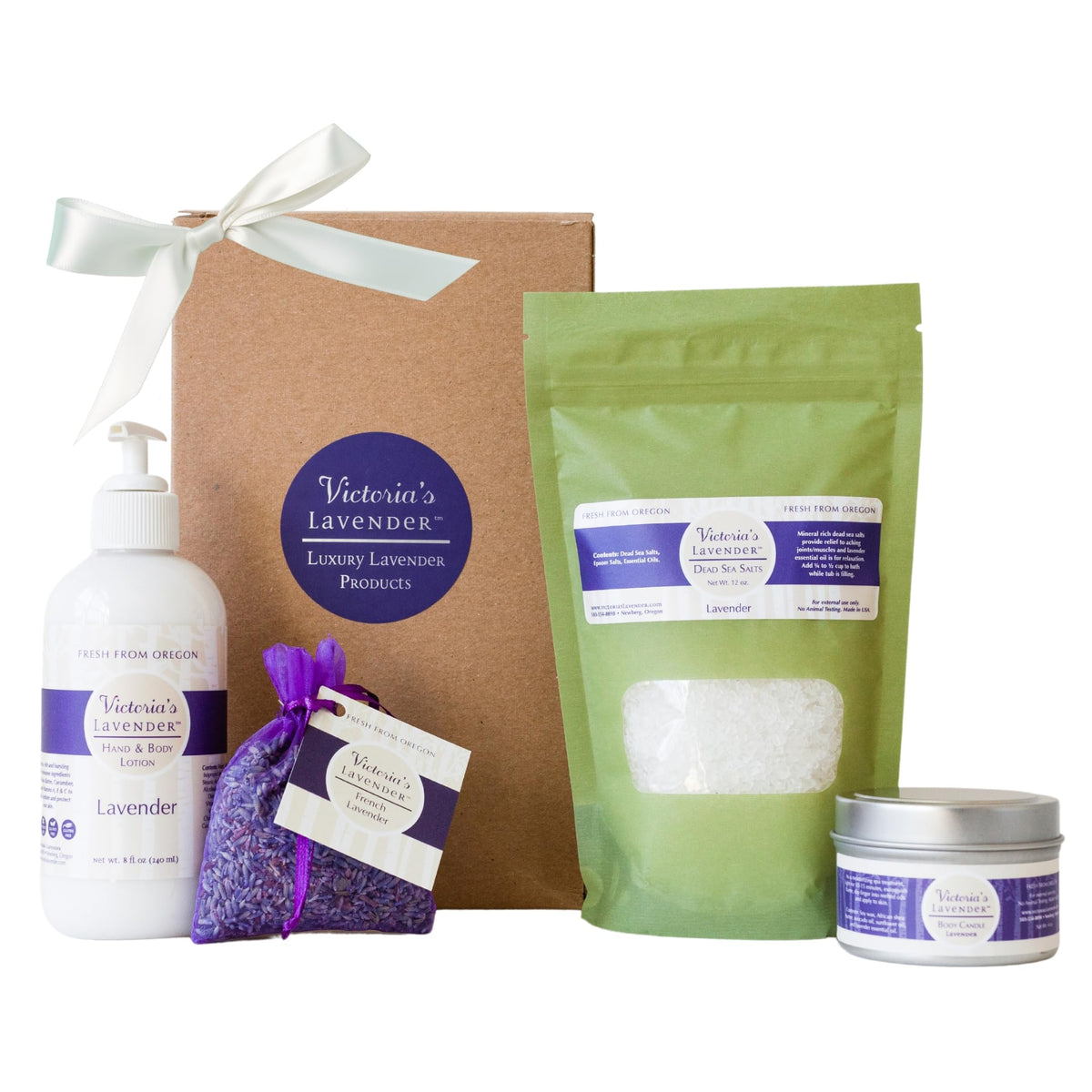 Victoria'S Lavender Gift Basket - Spa Kit With Travel Candle, Lotion, Bath Salts & Sachet