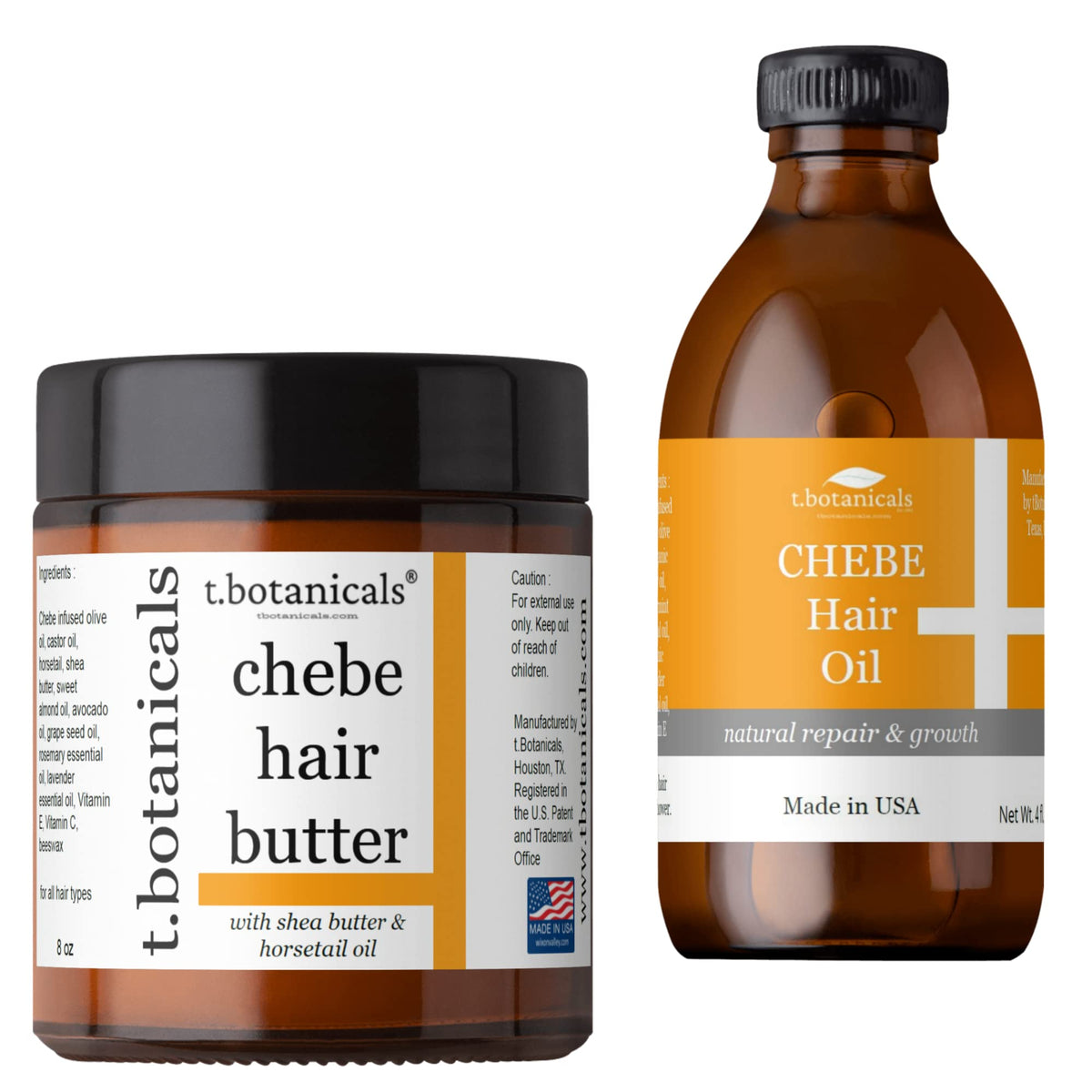 T.Botanicals Chebe Oil & Butter Set For Hair Growth - Organic, 4 Oz Oil & 8 Oz Butter, Lavender