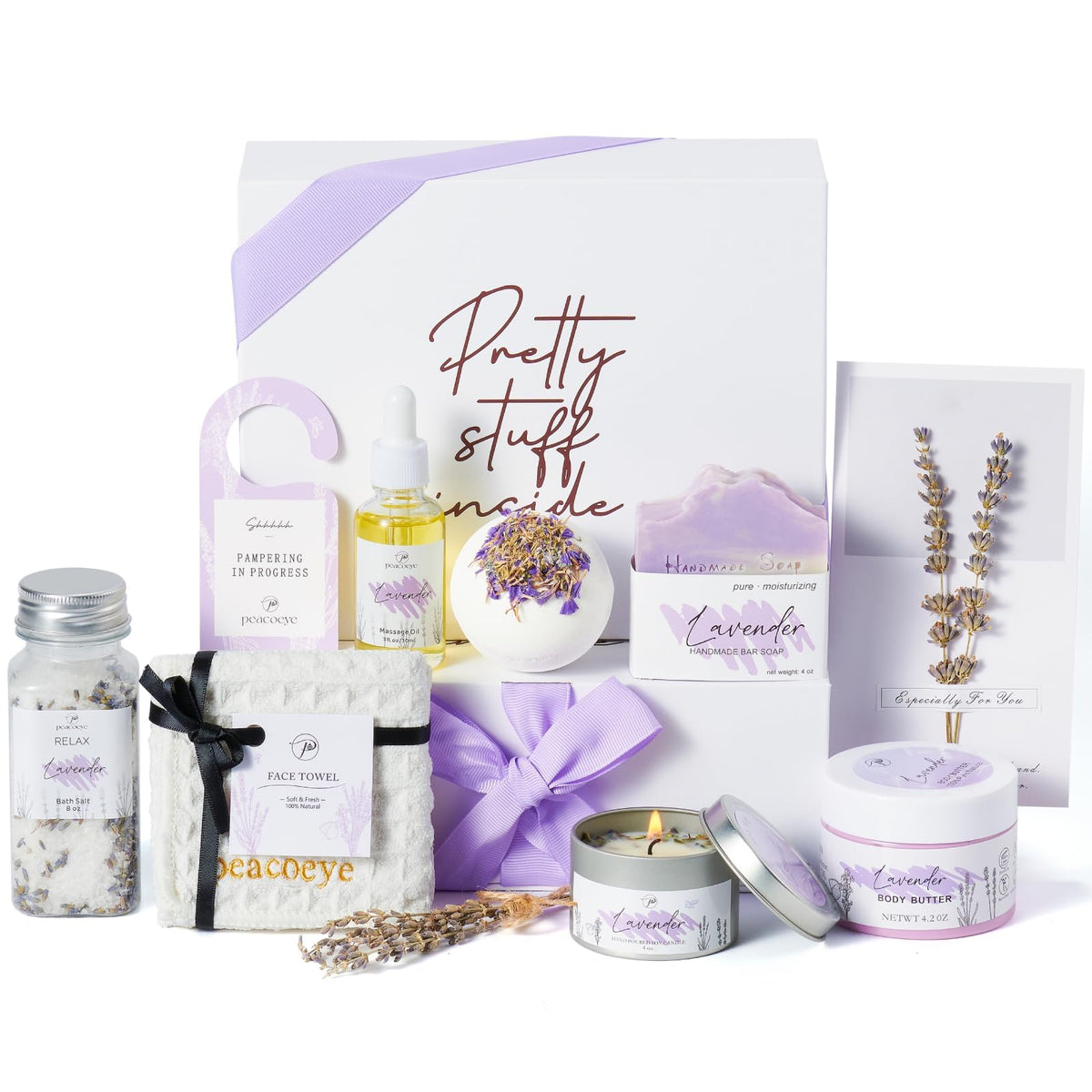 Peacoeye Lavender Spa Gift Basket For Women - Relaxing Self-Care Kit For Mom, Wife, Sister