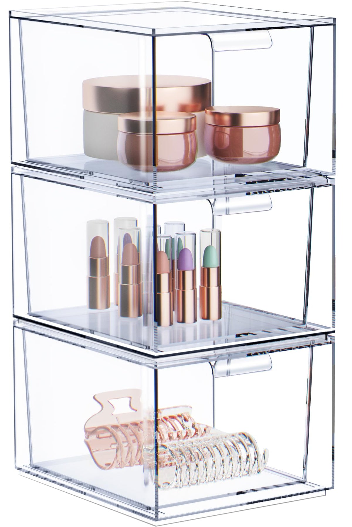 Sorbus 3 Pack Clear Acrylic Makeup Organizer - Stackable Drawer Storage For Vanity & Office