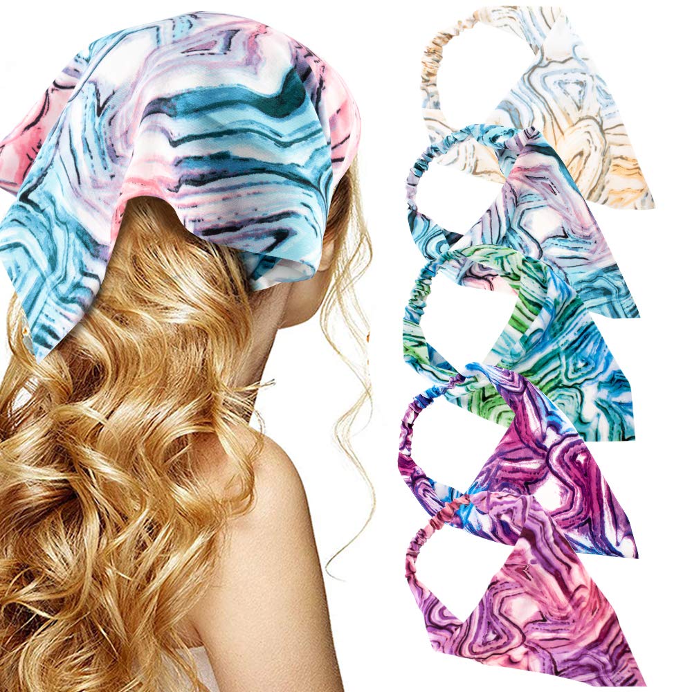 TOBATOBA Tie Dye Bandana Headbands for Women, 5 Pack Chiffon Hair Scarves, Non-Slip Turb