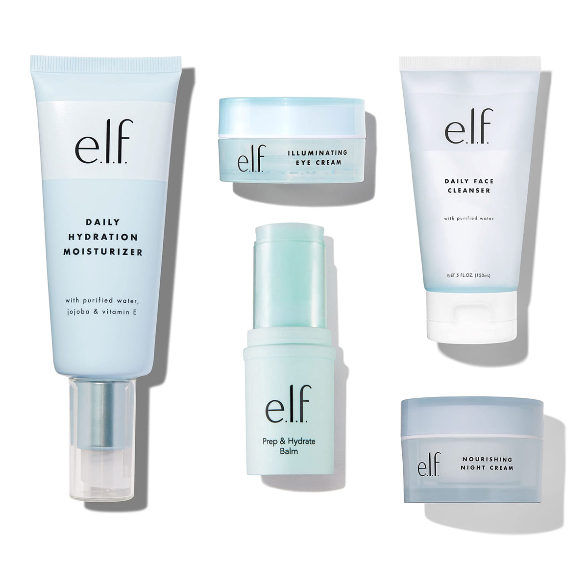 E.L.F. Jet Set Hydration Kit - 5 Piece Vegan Skincare Set: Cleanser, Balm, Moisturizer, Eye