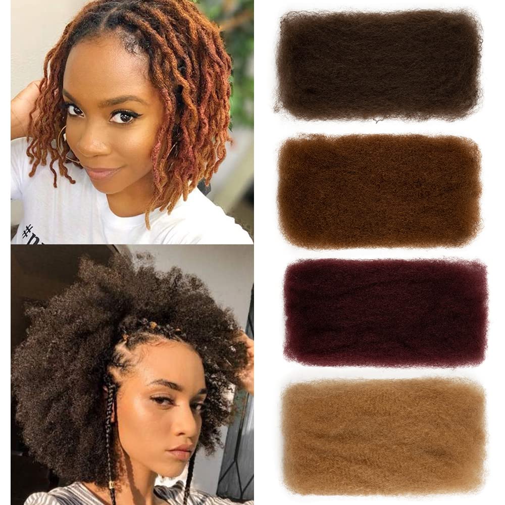 FASHION IDOL Afro Kinky Human Hair for Dreadlocks - Medium Brown, 50g, 16&quot; - Braiding &