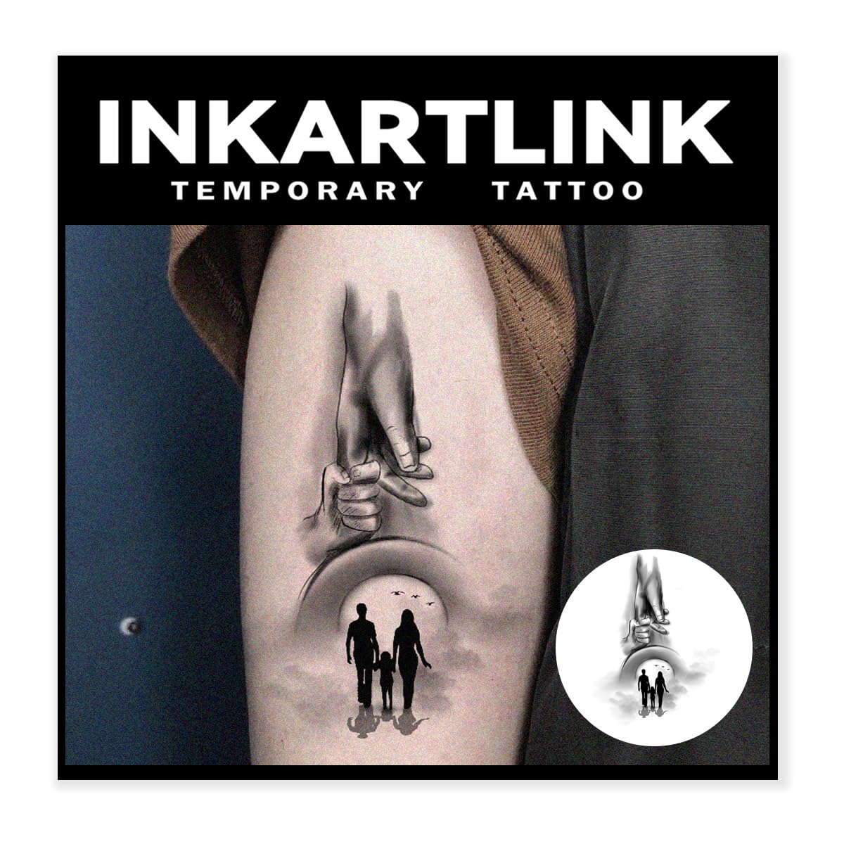 Inkartlink Happy Family Semi-Permanent Tattoo - 2 Large Waterproof Designs, Realistic Look