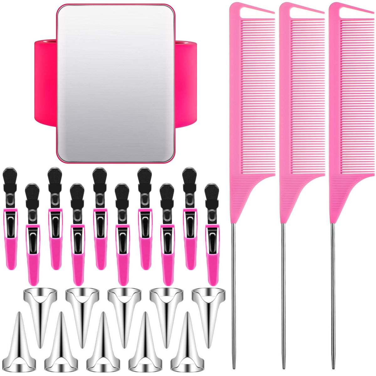 Chengu 24-Piece Braiding Combs Set With Magnetic Wrist Pincushion & Hair Sectioning Clips - Pink