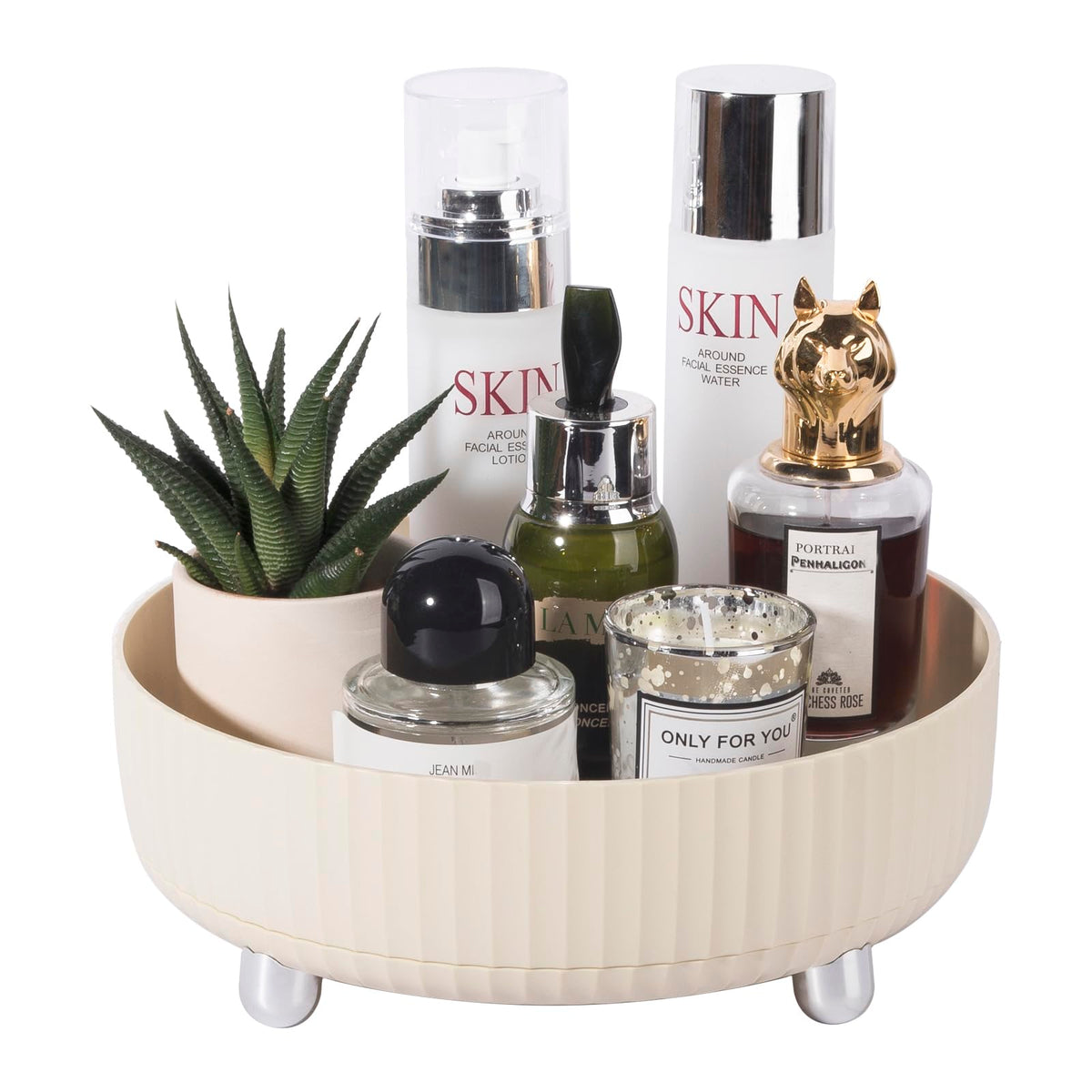 Anyoifax 360° Rotating Makeup Perfume Organizer Tray - Beige Plastic Skincare Storage