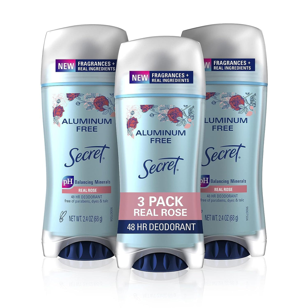 Secret Aluminum Free Deodorant For Women, Rose Scent, 2.4 Oz, Pack Of 3