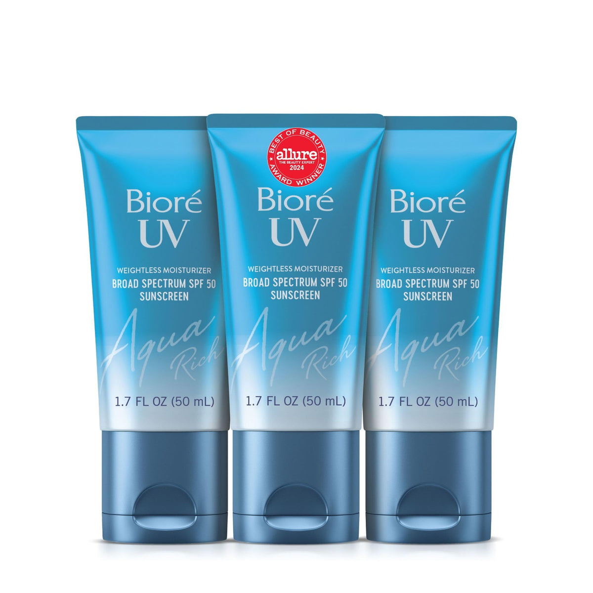 Biore Uv Aqua Rich Moisturizer Spf 50, Oil Free, Hyaluronic Acid, Sensitive Skin, 3 Pack