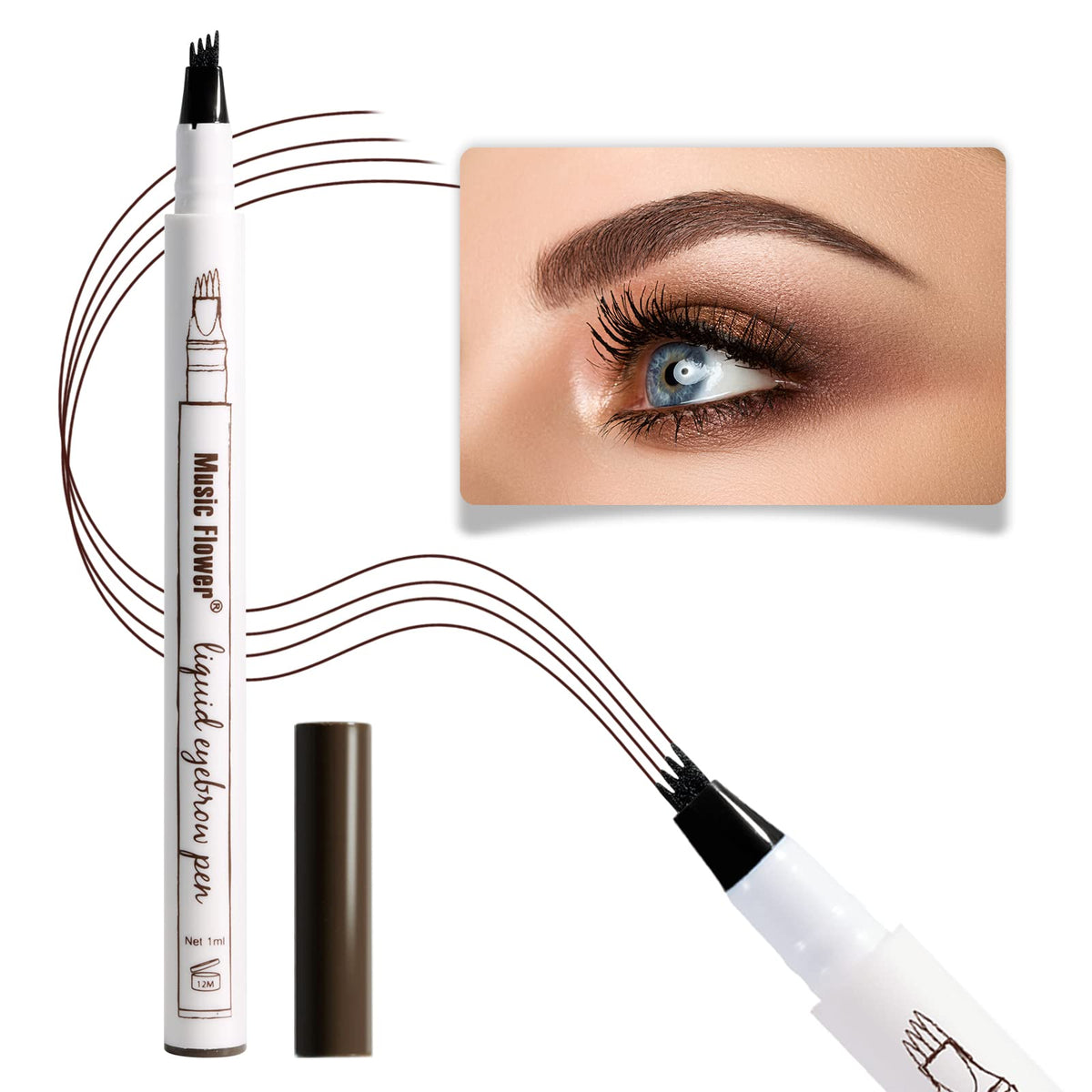 Music Flower Waterproof Eyebrow Pencil, Smudgeproof Liquid Brow Pen, Chestnut - 1 Count