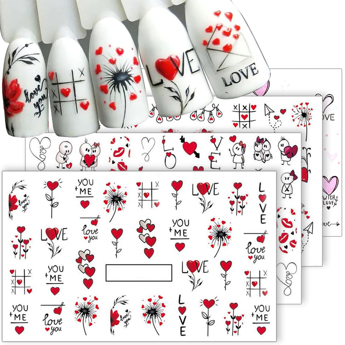 Wenewfine Romantic Valentine'S Nail Stickers - Heart Balloon Couples Nail Art Decals For Women